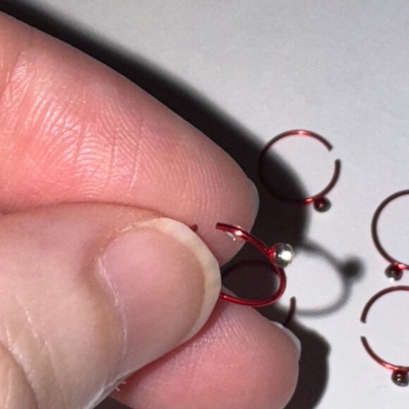 Red 22 Gauge Titanium Plated Hoop Nose Rings - Picture 4 of 10